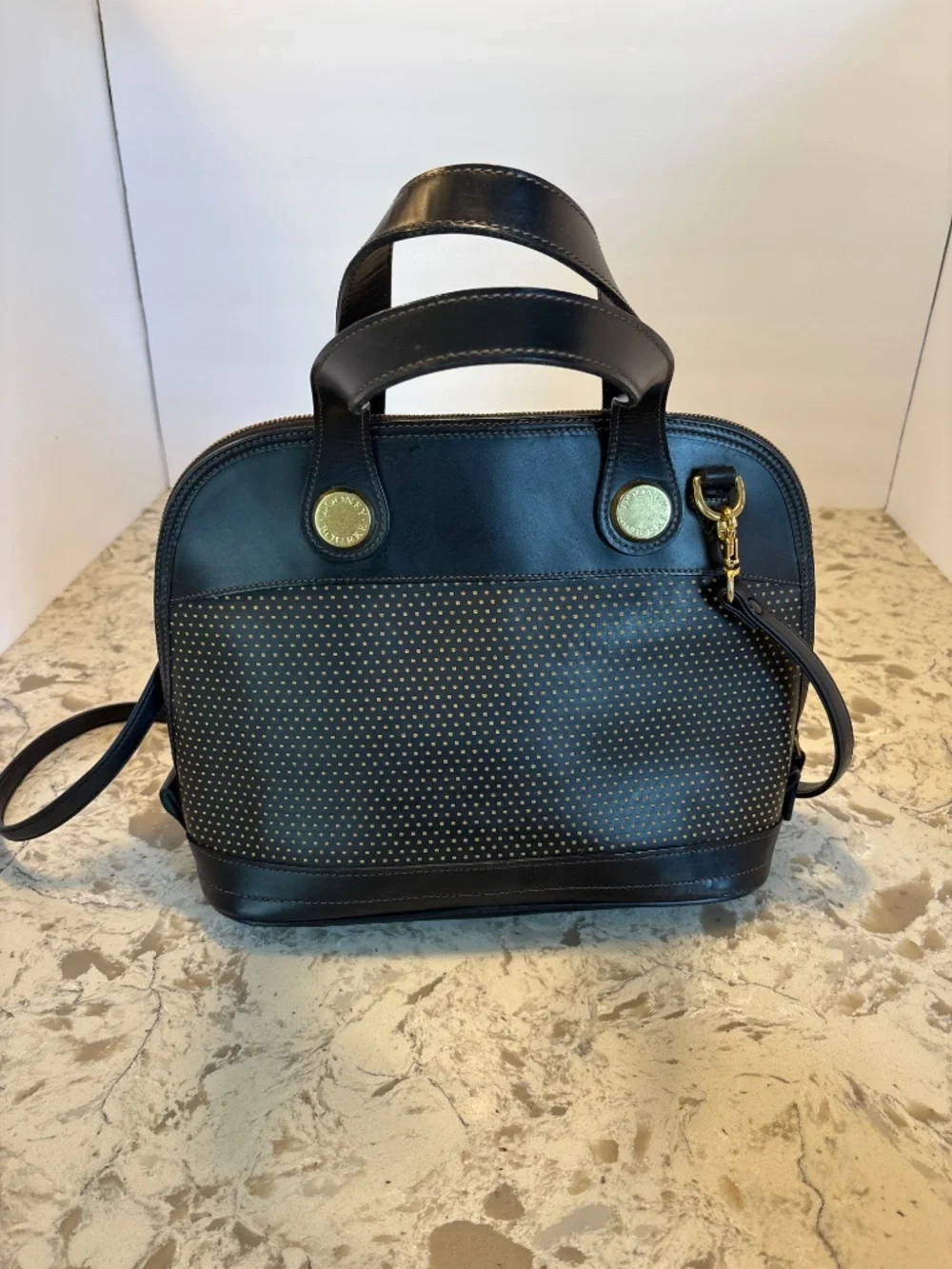 Dooney & Bourke Black Perforated Leather Cabriolet Dome  Satchel Handbag